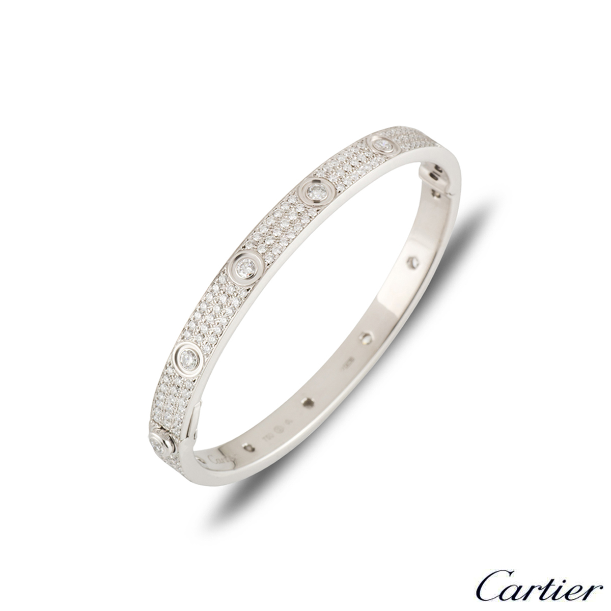 Cartier White Gold Pave Diamond Love Bracelet Size 17 N6033602